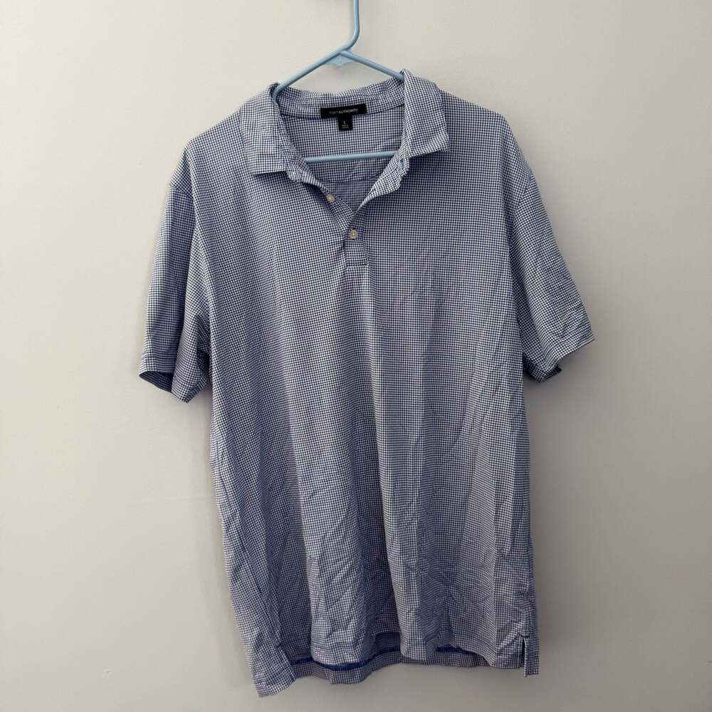 Port Authority Men's Blue and White Gingham Short Sleeve Polo Shirt
